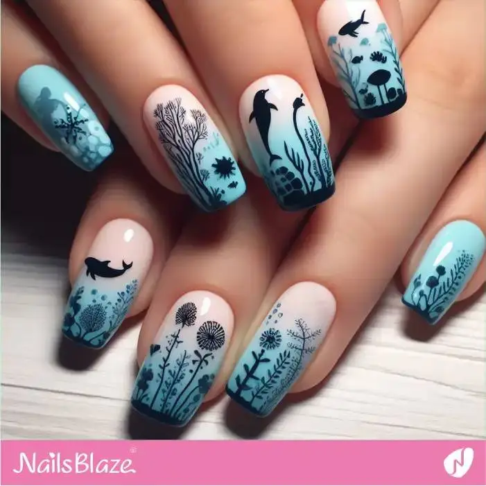 Ombre French Nails with Marine Animals | Save the Ocean Nails - NB2760